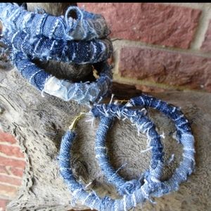 Custom denim hoop earrings and bangle set